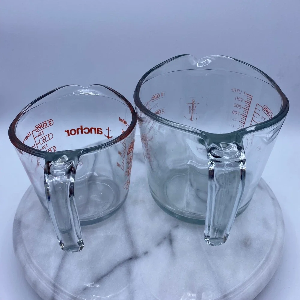 Anchor Hocking Measuring Cup Set Clear Glass 2pc 4-Cup 2-Cup Baking Essentials